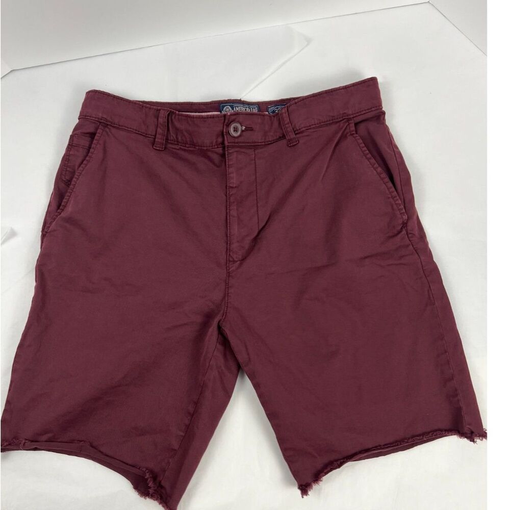 American Rag Cie Mens Shorts 33 Burgundy Maroon Stretch Chino Frayed Cut Off EUC